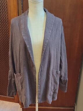 Pact | Organic Cotton Open Front Cardigan in Chocolate Heather Pockets - Medium